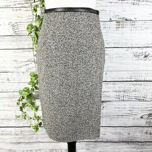 Worth Skirt size 4 Black Gray Wool Tweed Wrap Knee Faux Leather Career Modest